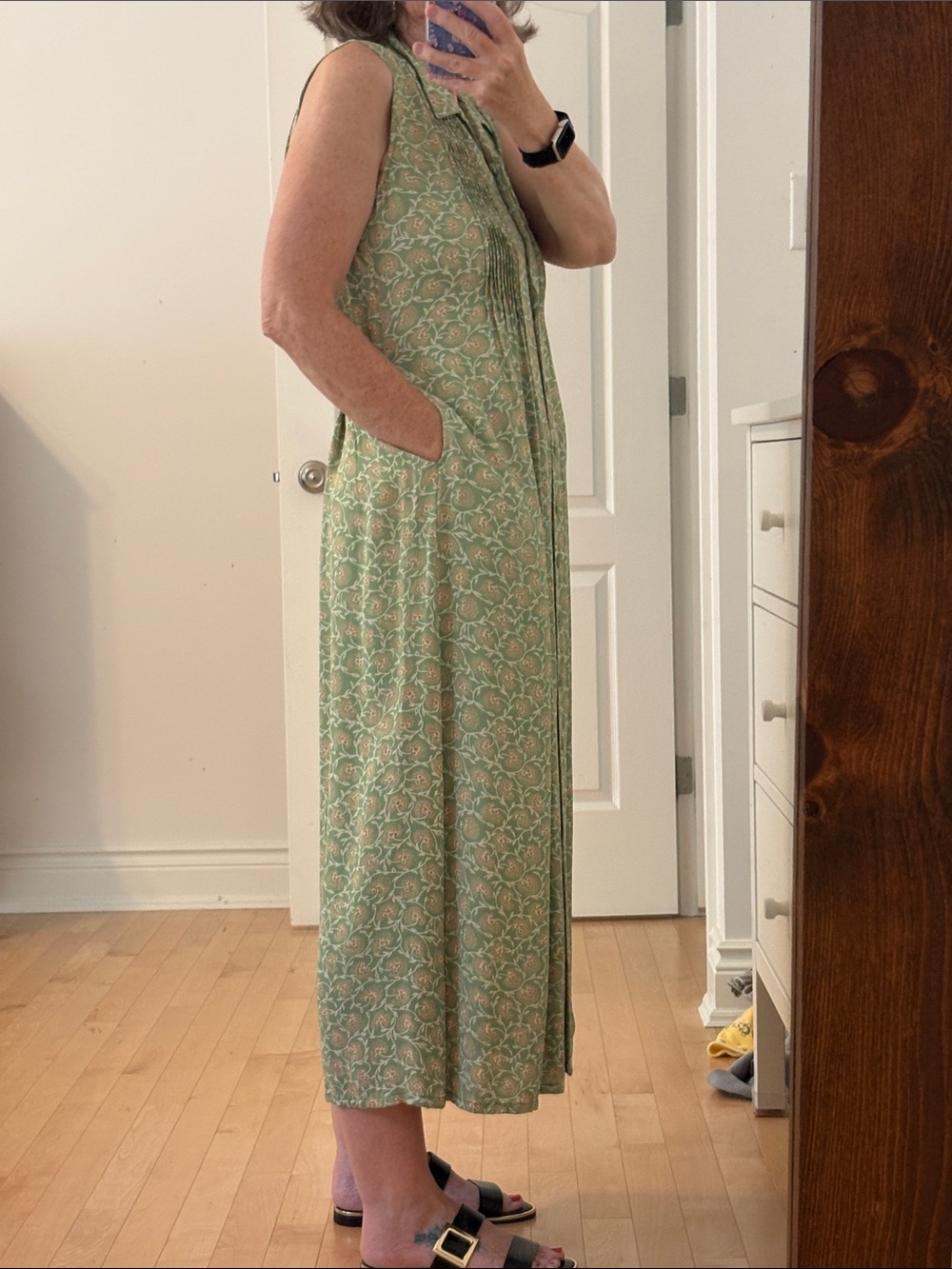 April Cornell Sage Green Floral Pintuck Maxi Dress - Picture 8 of 11